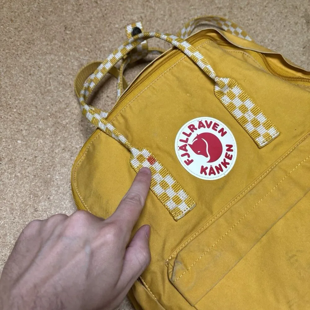 Fjallraven Kanken Backpack Yellow Distressed Worn Classic Bag